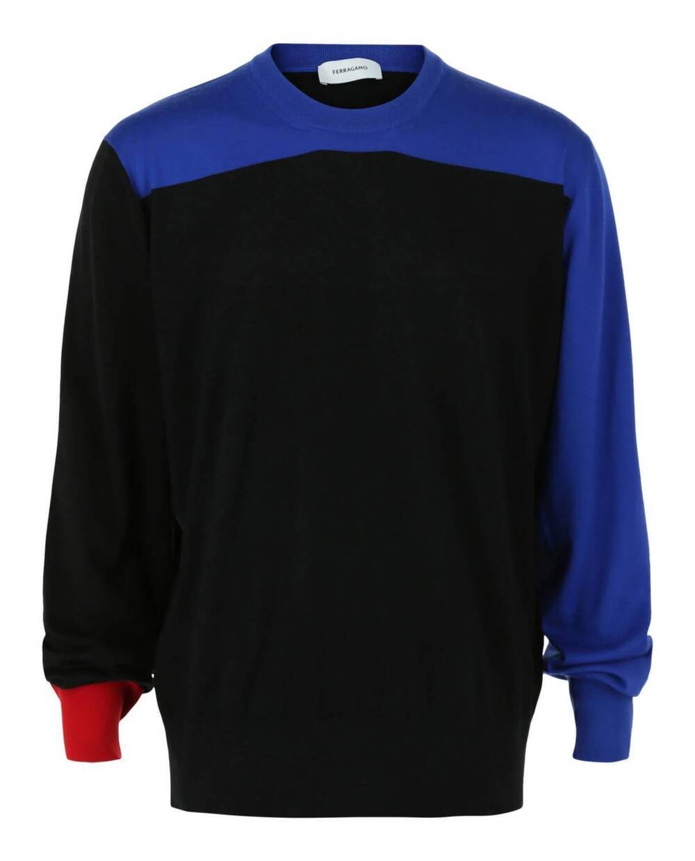 NEW SALVATORE FERRAGAMO men's colorblock cashmere sweater in black multi